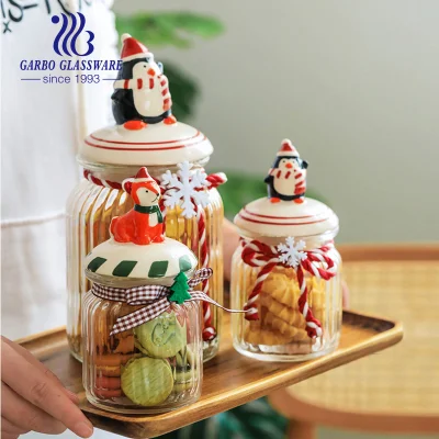 Serie natalizia Coperchio carino e decorazioni per barattoli regalo Barattolo di vetro Barattoli di caramelle Barattoli di cioccolato Vetreria per alimenti Utensili da cucina deliziosi